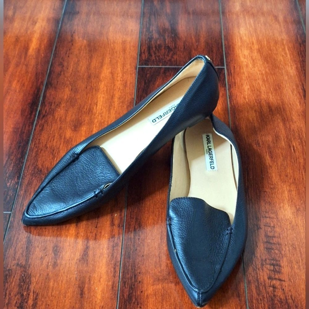 Karl Lagerfeld Black Leather Flats Size 10
